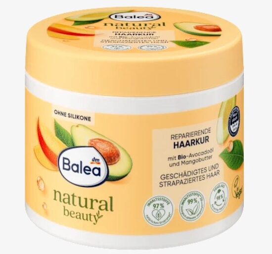 Balea Natural Beauty atkopjoša matu maska ar organisko avokado eļļu un mango sviestu, 300 ml