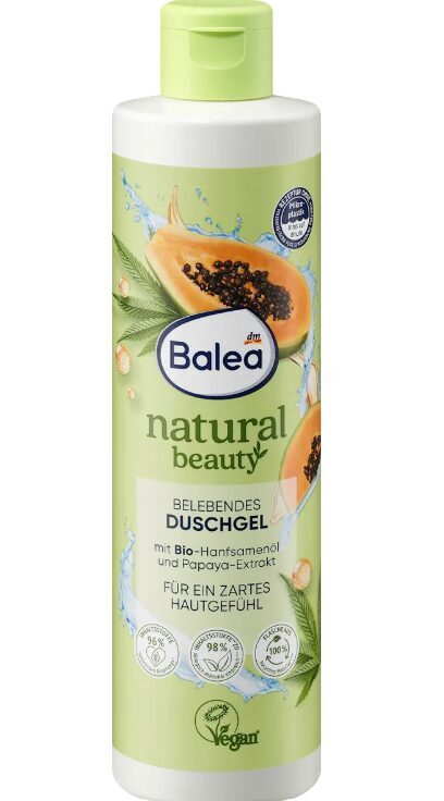 Balea natural beauty dušas želeja ar kaņepju sēklām un papaiju, 250 ml