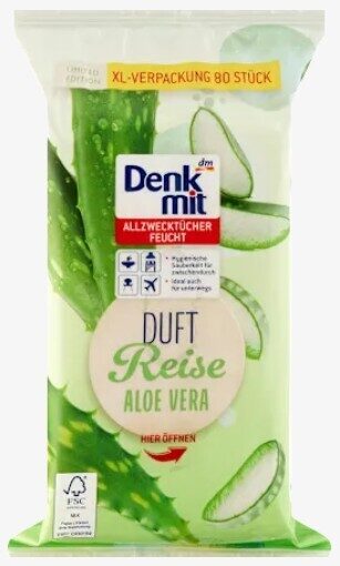 Denkmit mitrās universālās tīrīšanas salvetes Duftreise Aloe Vera ar alvejas aromātu, 80 gb