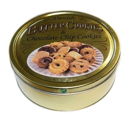 Danish Butter Cookies & Chocolate Chip Cookies, cepumu izlase metala kārbā, 500g