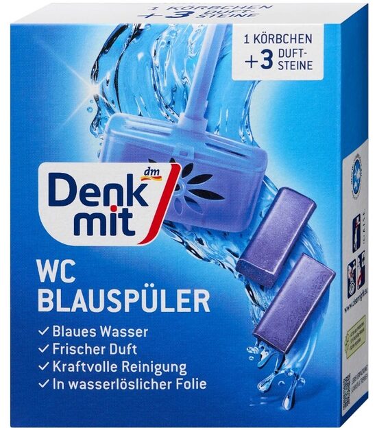Denkmit tualetes bloks, ūdeni iekrāsojošais zilais, 1 turētajs 3 maināmi bloki