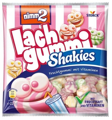 nimm2 Lachgummi, Shakies, želejkonfektes ar augļu sulu un vitamīniem 225 g