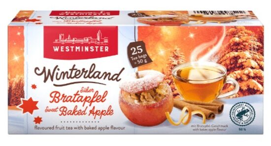 Westminster Winterland cepta ābola garšas tēja maisiņos, 25gb, 50g