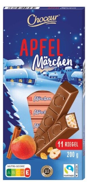 Choceur Apfel Märchen šokolādes tāfelītes ar piena un kanēļa krēmu, ābolu, lazdu riekstu un kraukšķu gabaliņiem, 200g