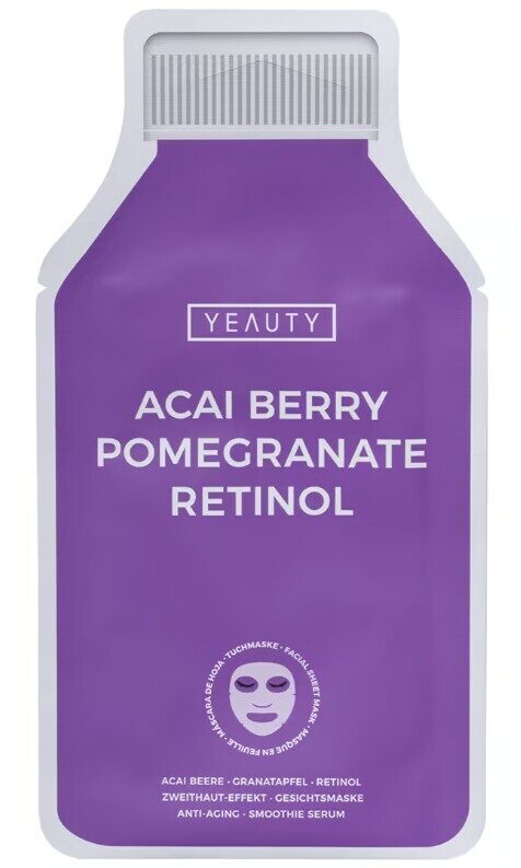 Yeauty auduma sejas maska acai oga, granātābols, retinols, 1gb