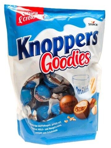 Knoppers Goodies vafeļu konfektītes ar piena un nuga krēma pildījumu un šokolādes apvalku, 180g