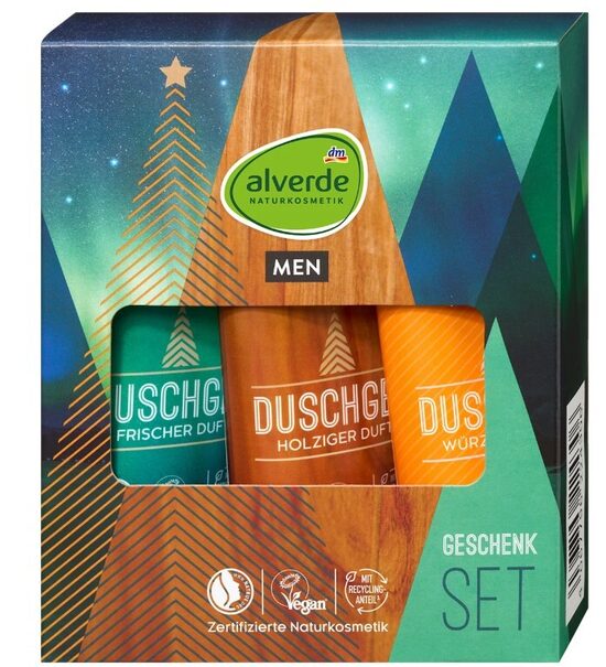 alverde dabas kosmētika dāvanu komplekts MEN ar dušas želejām3x100 ml