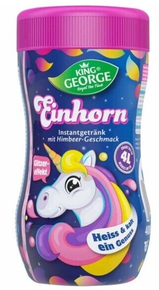 King George šķīstošais dzēriens vienradzis ar aveņu garšu un spīdumiem, 400 g