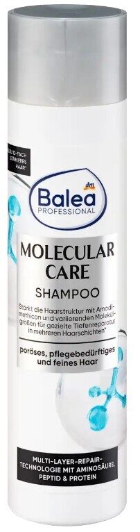 Balea Professional šampūns Molecular Care smalkiem, bojātiem matiem ar aminoskābēm dziļai iedarbībai, 250 ml