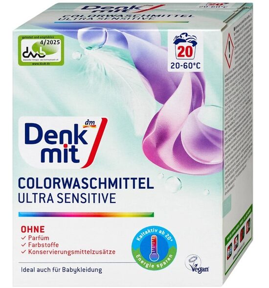 Denkmit ultra sensitive veļas mazgāšanas pulveris krāsainai veļai, 20 mazg.reizēm