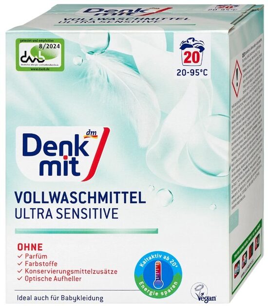 Denkmit ultra sensitive veļas mazgāšanas pulveris baltai un gaišai veļai , 20 mazg.reizēm