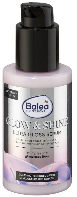 Balea Professional matu serums Glow & Shine Ultra Gloss, ar glikolskābi un keratinu, 125 ml