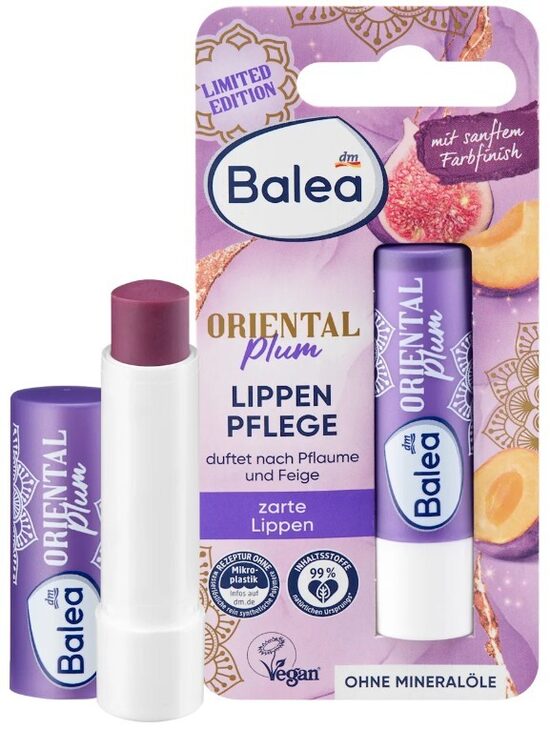 Balea lūpu kopšanas balzāms Oriental Plum ar vīģu un plūmju smaržu, 4,8 g