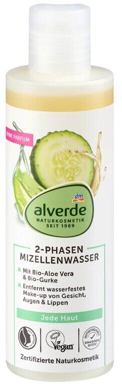 alverde dabas kosmētika micelārais ūdens, 2-fāžu, ar alveju un gurķi, 200 ml
