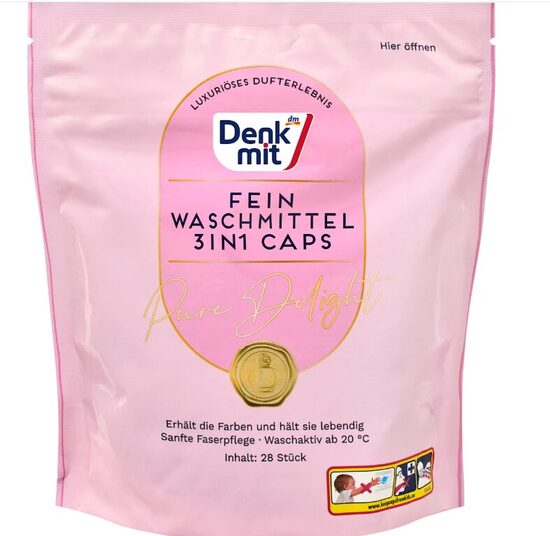 Denkmit veļas mazgāšanas kapsulas smalkai veļai Pure Delight, 28 mazg.reizēm