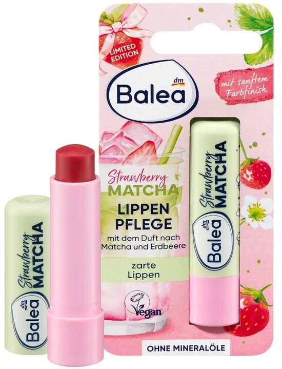 Balea lūpu kopšanas balzāms Strawberry Matcha, ar zemenēm un zaļās tējas ekstraktu, 4,8 g