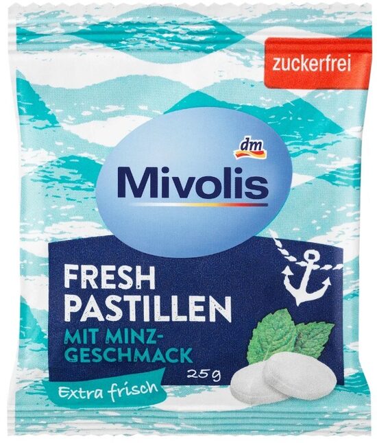 Mivolis pastilas ar mētras garšu bez cukura, 25 g