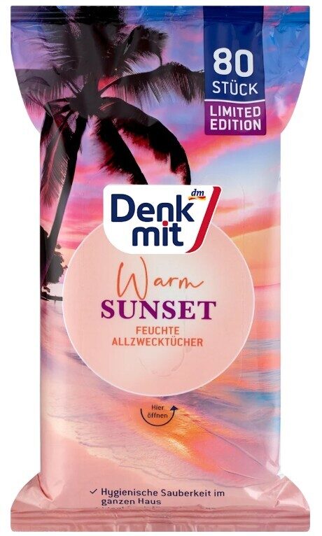 Denkmit mitrās universālās tīrīšanas salvetes Warm sunset ar saulainas dienas aromātu, 80 gb