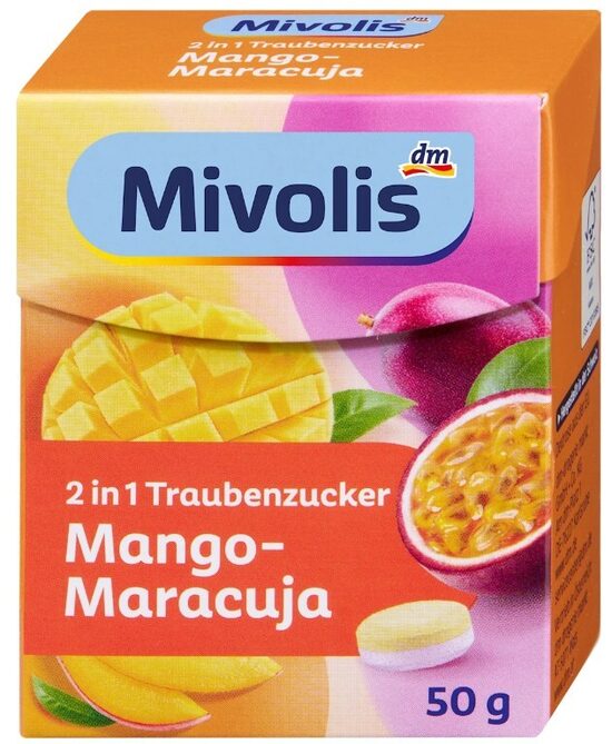 Mivolis dekstroze 2in1 ar mango un pasifloras augļu garšu, 50 g