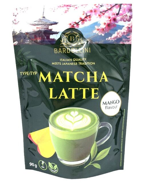 Bardollini mača latte, pulverveida dzēriens uz piena un mačas bāzes ar mango garšu, 90 g