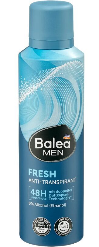 Balea Men dezodorants antitranspirants FRESH 48 stundas deoaizsardzība bez alkohola un etanolu, 200ml