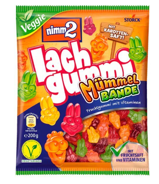 nimm2 Lachgummi, želejkonfektes Muemmelbande, 225 g, ar augļu sulu un vitamīniem