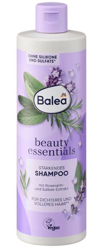 Balea beauty essentials šampūns ar rozmarīna un salvijas ekstraktu, kuplākiem matiem, 400 ml 