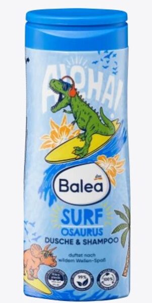 Balea bērnu dušas želeja un šampūns 2in1 Surfosaurus, 300 ml