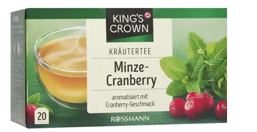 Kings`s Crown zāļu tēja ar dzērveņu un mētru garšu, 20 porcijas