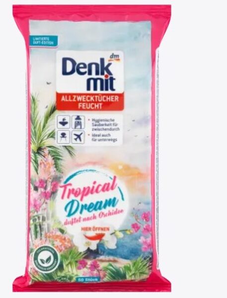 Denkmit universālās mitrās salvetes tīrīšanai tropical dream, 50 gab.