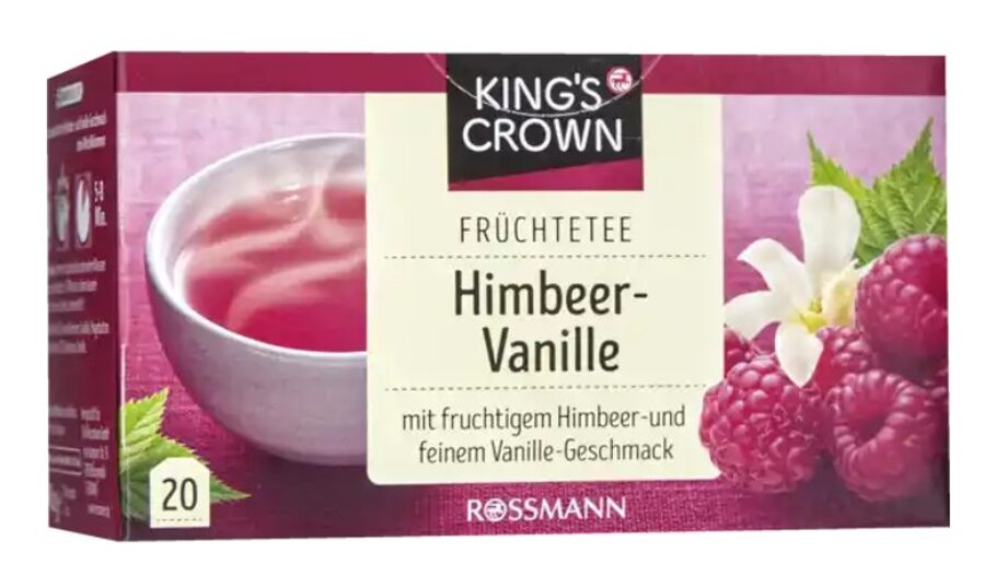 Kings`s Crown augļu tēja ar aveņu vaniļas garšu, 20 porcijas