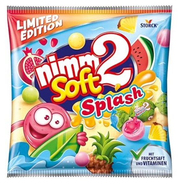nimm 2 Lachgummi Soft Splash pildītas košļājamās konfektes ar augļu sulu un vitamīniem, 240 g