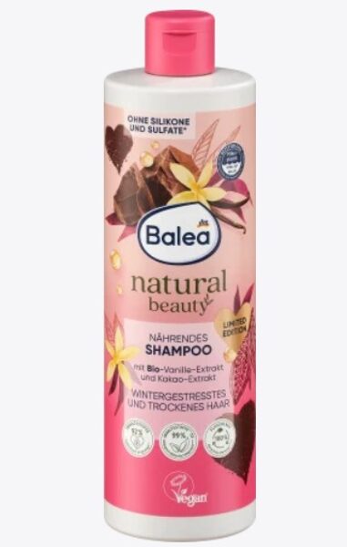 Balea natural beauty šampūns ar organisko vaniļas ekstraktu un kakao sviestu, sausiem matiem, 400 ml