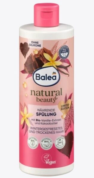 Balea natural beauty kondicionieris ar organisko vaniļas ekstraktu un kakao sviestu, sausiem matiem, 350 ml