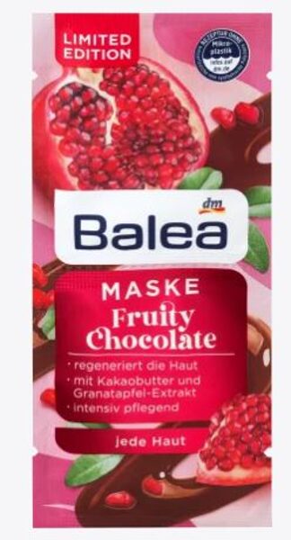 Balea sejas maska Fruity Chocolate ar kakao sviestu un granātābolu ekstrakt, 2x8 ml, visiem ādas tipiem