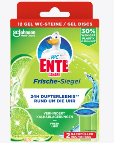 WC-Ente svaiguma zīmogi, atkārtotas uzpildīšanas komplekts, ar laima aromātu, 2 gb.