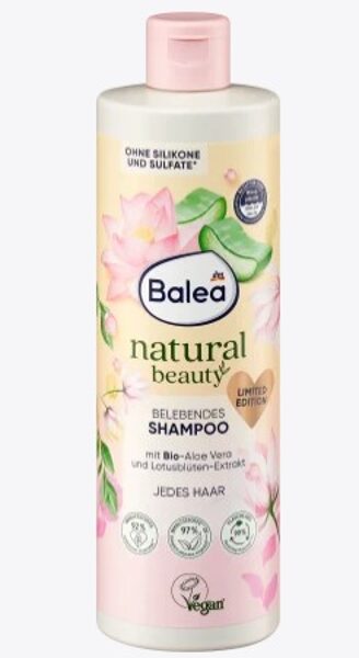 Balea Natural Beauty šampūns ar alveju un lotosziedu ekstraktu, 400 ml