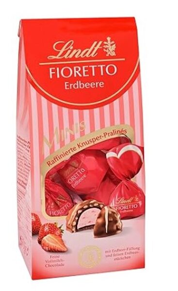Lindt Fioretto Mini šokolādes pralinē konfektes ar zemeņu un jogurta pildījumu, 115g
