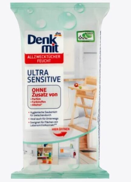 Denkmit universālās mitrās salvetes tīrīšanai Ultra sensitive bez pievienotām smaržvielām, 50 gb