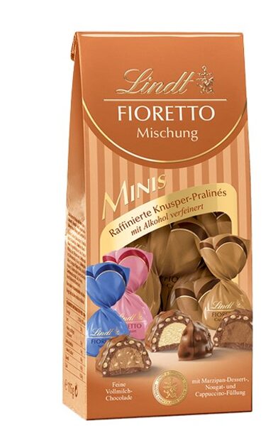 Lindt Fioretto Mini asorti šokolādes pralinē konfektes ar nugas, marcipāna un kapučīno pildījumiem, 115g
