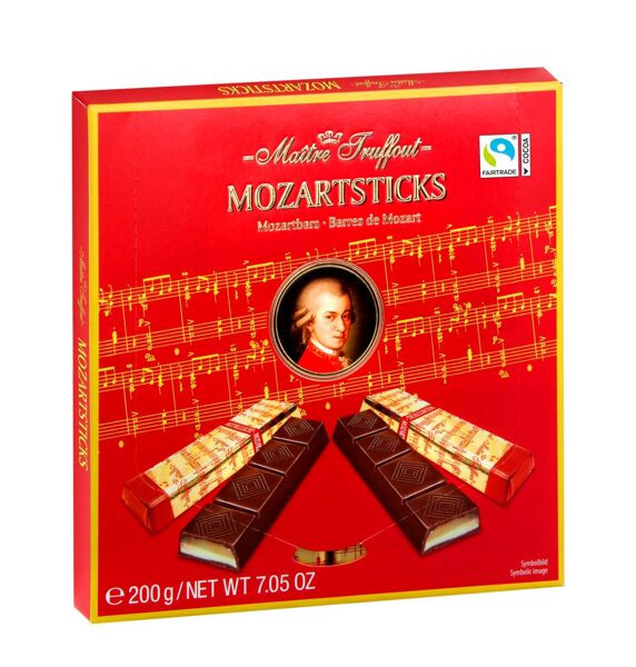 Maître Truffout Mozartsticks, šokolāde ar marcipāna un pistāciju pildījumu, 200 g