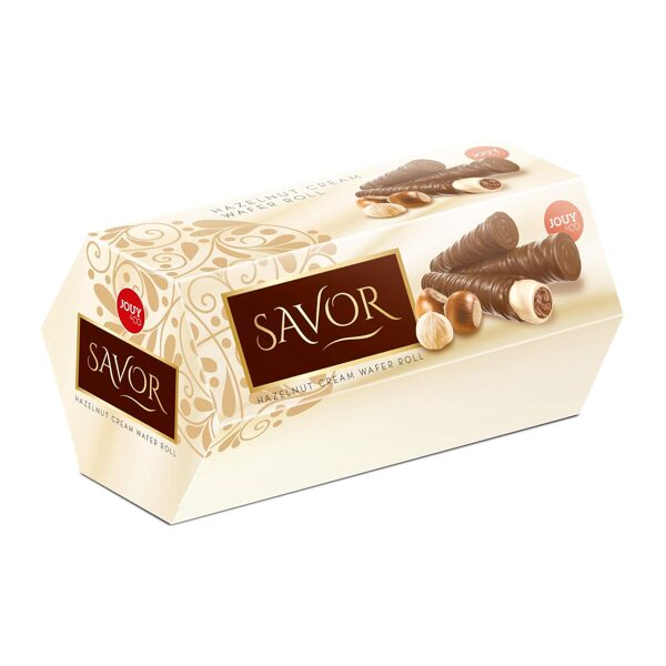 Savor ar lazdu riekstu krēmu pildītas šokolādes vafeļu trubiņas, 144 g