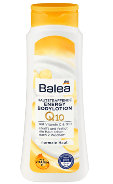 Balea Energy ķermeņa losjons Q10 gludākai un tvirtākai ādai ar vitamīnu C, 400 ml, vegāns