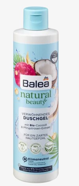Balea natural beauty dušas želeja ar bio - kokoseļļas un peonijas ekstraktu, 250ml