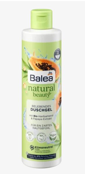 Balea natural beauty dušas želeja ar kaņepju sēklām un papaiju, 250 ml