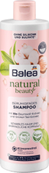 Balea Natural Beauty šampūns ar organiskās kokvilnas ekstraktu un zaļās tējas ekstraktu, 400 ml