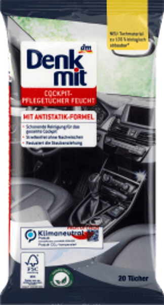 Denkmit mitrās salvetes automašīnu paneļu tīrīšanai, 20 gab