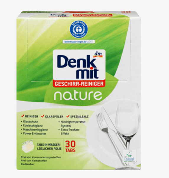 Denkmit nature trauku mazgāšanas kapsulas trauku mazgājamai mašīnai, 30 gab., ūdenī šķīstošā apvalkā