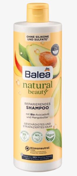 Balea natural beauty atjaunojošs šampūns ar bio - avokādo eļļu un mango sviestu, 400ml