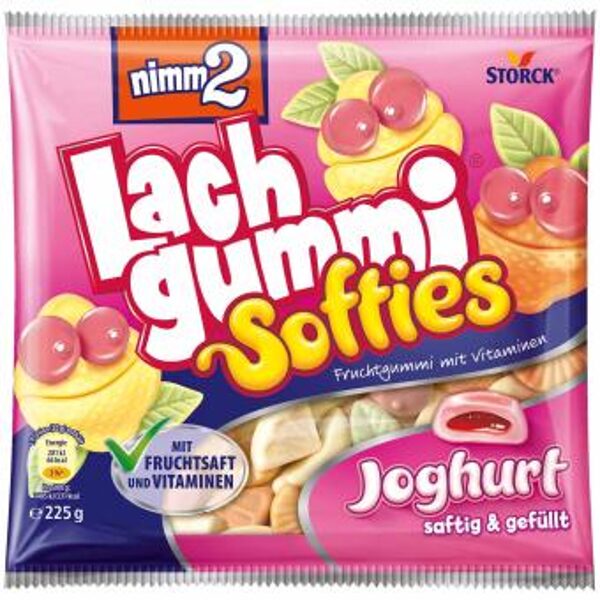 nimm2 Lachgummi pildītas želejkonfektes Softies jogurts ar augļu sulu un vitamīniem, 225 g